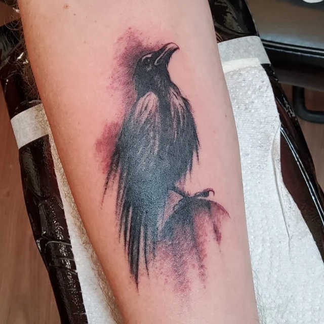 Raven from @rockinrobertart #happyneedlestattoo #tattoovienna #tattoosofinstagram #instagramtattoos #blackandgreytattoo #raventattoo #tattoo