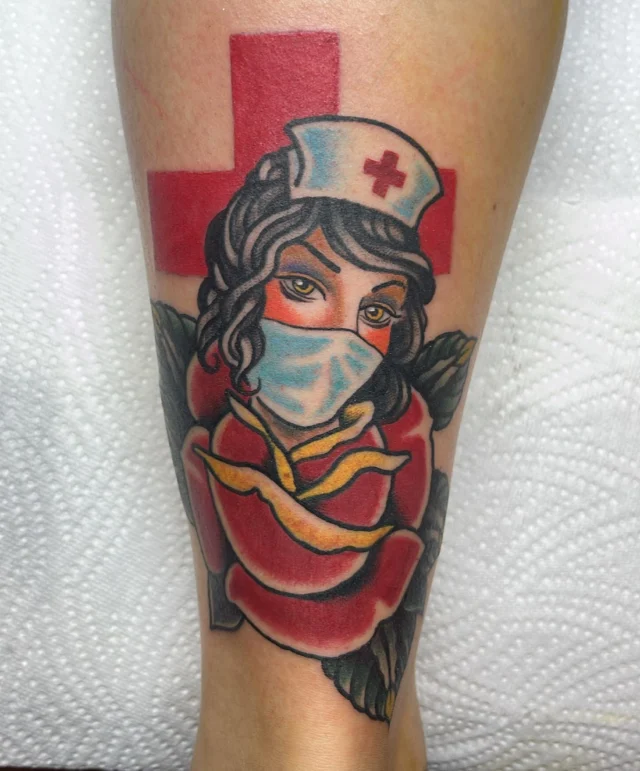 Nurse by @rockinrobertart #happyneedlestattoo #tattoovienna #traditionaltattoo #traditionalart #colorfultattoo #nursetattoo #tradtattoos #traditionaltattoos #tttism