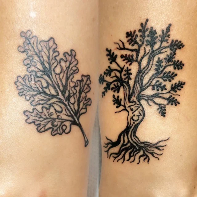 Kleine Eiche und Eichenblatt von @monikaweber.happyneedles #happyneedlestattoo #monikaweber #eiche#baum#blatt#oak#tree#erdung#tattoo ##tattooidea #tattoowien #tattoodesign #customrattoo