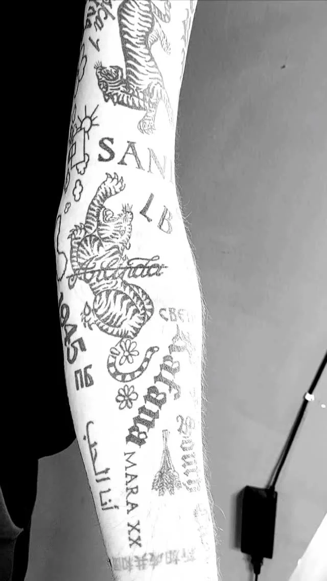 Sammel-Arm von Monika @monikaweber.happyneedles #monikaweber #happyneedlestattoo #tattoovienna #tattooidea #tattoowien #tattoodesign #happyneedles #tattooartist #viennatattoo #tiger#sleeve#blackandgreytattoo #oldscooltattoo #oldschool #tattooidea #tattoostyle #tattoedboystattoo #tattoedgirl